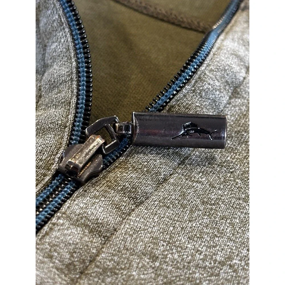 Tommy Bahama Pullover Sweater Mens L Olive Green Quarter Zip Mock Neck